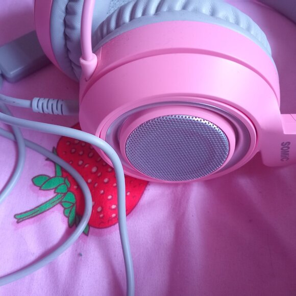 Pink Cat Ear Headphones w/Chord & Mic - Picture 2 of 4